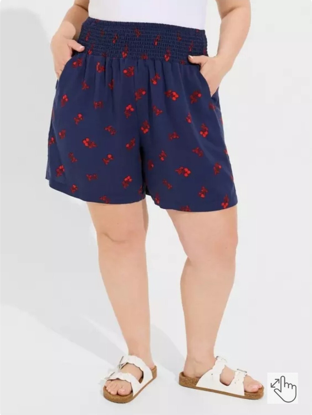 Navy Red Cherry Smocked-Waist Shorts